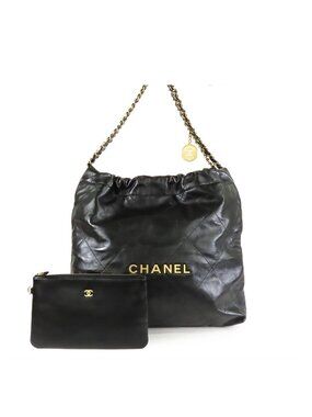 Chanel 22 Small Black Gold Shiny Calfskin Shoulder Bag